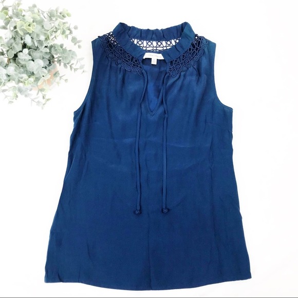 Beth Bowley Navy 100% Silk Sleeveless Blouse 2 - Picture 2 of 5